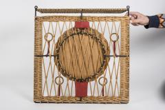 Jacques Adnet 1950s Stitched leather and rattan wall mirror by Jacques Adnet - 2892758