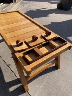 Jacques Adnet 1950s Stitched leather and wood cocktail table by Jacques Adnet - 3846378