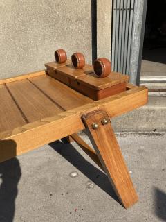 Jacques Adnet 1950s Stitched leather and wood cocktail table by Jacques Adnet - 3846382