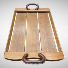 Jacques Adnet 1950s Stitched leather and wood serving tray by Jacques Adnet - 4695006