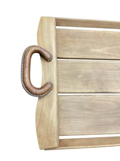 Jacques Adnet 1950s Stitched leather and wood serving tray by Jacques Adnet - 4695012
