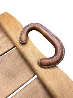 Jacques Adnet 1950s Stitched leather and wood serving tray by Jacques Adnet - 4695013