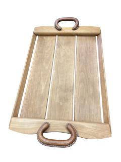 Jacques Adnet 1950s Stitched leather and wood serving tray by Jacques Adnet - 4695014