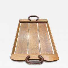 Jacques Adnet 1950s Stitched leather and wood serving tray by Jacques Adnet - 4695327