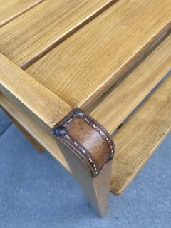 Jacques Adnet 1950s Stitched leather and wood side table by Jacques Adnet - 3866584