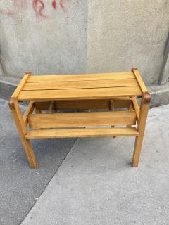 Jacques Adnet 1950s Stitched leather and wood side table by Jacques Adnet - 3866588