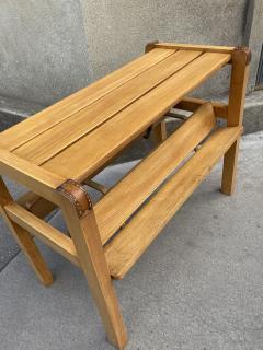 Jacques Adnet 1950s Stitched leather and wood side table by Jacques Adnet - 3866589