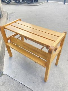 Jacques Adnet 1950s Stitched leather and wood side table by Jacques Adnet - 3866590