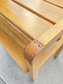 Jacques Adnet 1950s Stitched leather and wood side table by Jacques Adnet - 3866591