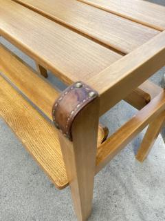 Jacques Adnet 1950s Stitched leather and wood side table by Jacques Adnet - 3866593