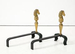 Jacques Adnet 1950s Stitched leather andirons by Jacques Adnet - 3716735