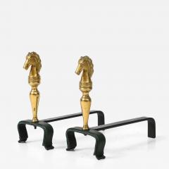 Jacques Adnet 1950s Stitched leather andirons by Jacques Adnet - 3719190