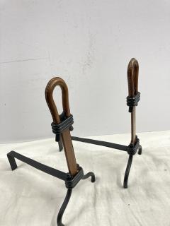 Jacques Adnet 1950s Stitched leather andirons by Jacques Adnet - 3922066