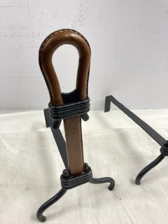 Jacques Adnet 1950s Stitched leather andirons by Jacques Adnet - 3922068