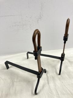 Jacques Adnet 1950s Stitched leather andirons by Jacques Adnet - 3922070