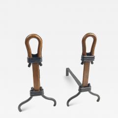 Jacques Adnet 1950s Stitched leather andirons by Jacques Adnet - 3925653