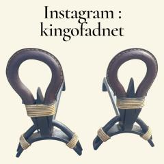 Jacques Adnet 1950s Stitched leather andirons by Jacques Adnet - 4811453
