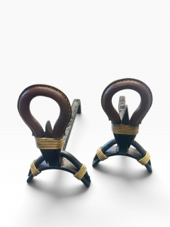 Jacques Adnet 1950s Stitched leather andirons by Jacques Adnet - 4811456
