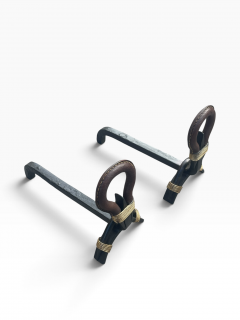 Jacques Adnet 1950s Stitched leather andirons by Jacques Adnet - 4811458
