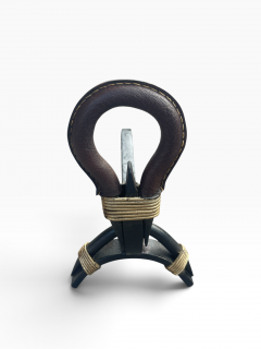 Jacques Adnet 1950s Stitched leather andirons by Jacques Adnet - 4811459
