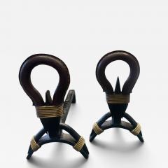 Jacques Adnet 1950s Stitched leather andirons by Jacques Adnet - 4812353