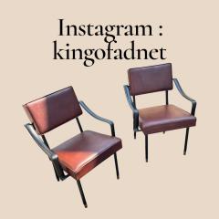 Jacques Adnet 1950s Stitched leather armchairs by Jacques Adnet - 4685401