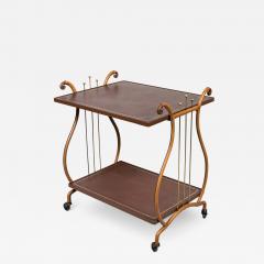 Jacques Adnet 1950s Stitched leather bar cart by Jacques Adnet - 2701957