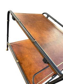 Jacques Adnet 1950s Stitched leather bar cart by Jacques Adnet - 4719463