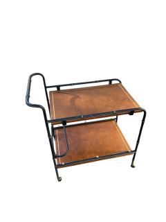 Jacques Adnet 1950s Stitched leather bar cart by Jacques Adnet - 4719465