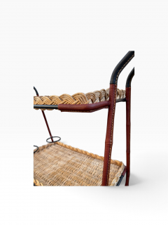 Jacques Adnet 1950s Stitched leather bar cart by Jacques Adnet - 4801041