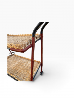 Jacques Adnet 1950s Stitched leather bar cart by Jacques Adnet - 4801043