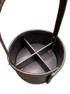 Jacques Adnet 1950s Stitched leather bottle holder by Jacques Adnet - 4433645