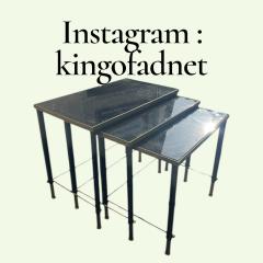 Jacques Adnet 1950s Stitched leather brass and opaline nesting tables by Jacques Adnet - 4533254