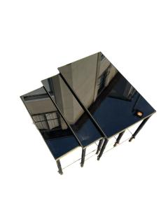 Jacques Adnet 1950s Stitched leather brass and opaline nesting tables by Jacques Adnet - 4533261