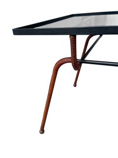 Jacques Adnet 1950s Stitched leather cocktail table by Jacques Adnet - 4694841