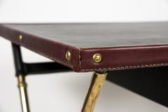 Jacques Adnet 1950s Stitched leather desk and stools By Jacques Adnet - 3025498