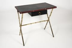 Jacques Adnet 1950s Stitched leather desk and stools By Jacques Adnet - 3025500