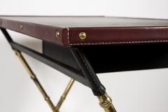 Jacques Adnet 1950s Stitched leather desk and stools By Jacques Adnet - 3025505