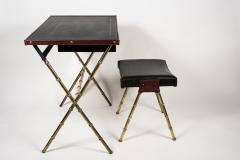 Jacques Adnet 1950s Stitched leather desk and stools By Jacques Adnet - 3025507