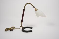 Jacques Adnet 1950s Stitched leather lamp with shoe horse base by Jacques Adnet - 2428966