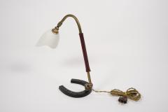 Jacques Adnet 1950s Stitched leather lamp with shoe horse base by Jacques Adnet - 2428969