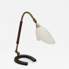 Jacques Adnet 1950s Stitched leather lamp with shoe horse base by Jacques Adnet - 2429745