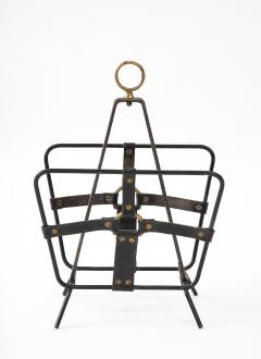 Jacques Adnet 1950s Stitched leather magazine rack by Jacques Adnet - 2900761