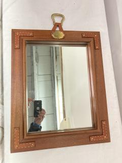 Jacques Adnet 1950s Stitched leather mirror by Jacques Adnet - 3654380