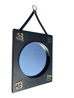 Jacques Adnet 1950s Stitched leather mirror by Jacques Adnet - 4289185