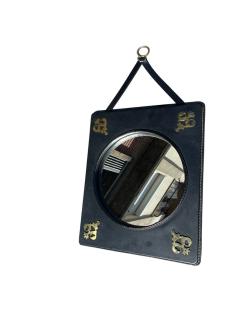 Jacques Adnet 1950s Stitched leather mirror by Jacques Adnet - 4289195