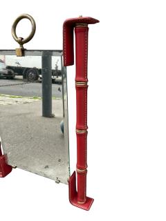 Jacques Adnet 1950s Stitched leather mirror by Jacques Adnet - 4363074