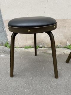 Jacques Adnet 1950s Stitched leather pair of stools by Jacques Adnet - 3947698