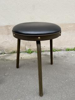 Jacques Adnet 1950s Stitched leather pair of stools by Jacques Adnet - 3947699