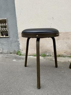 Jacques Adnet 1950s Stitched leather pair of stools by Jacques Adnet - 3947702